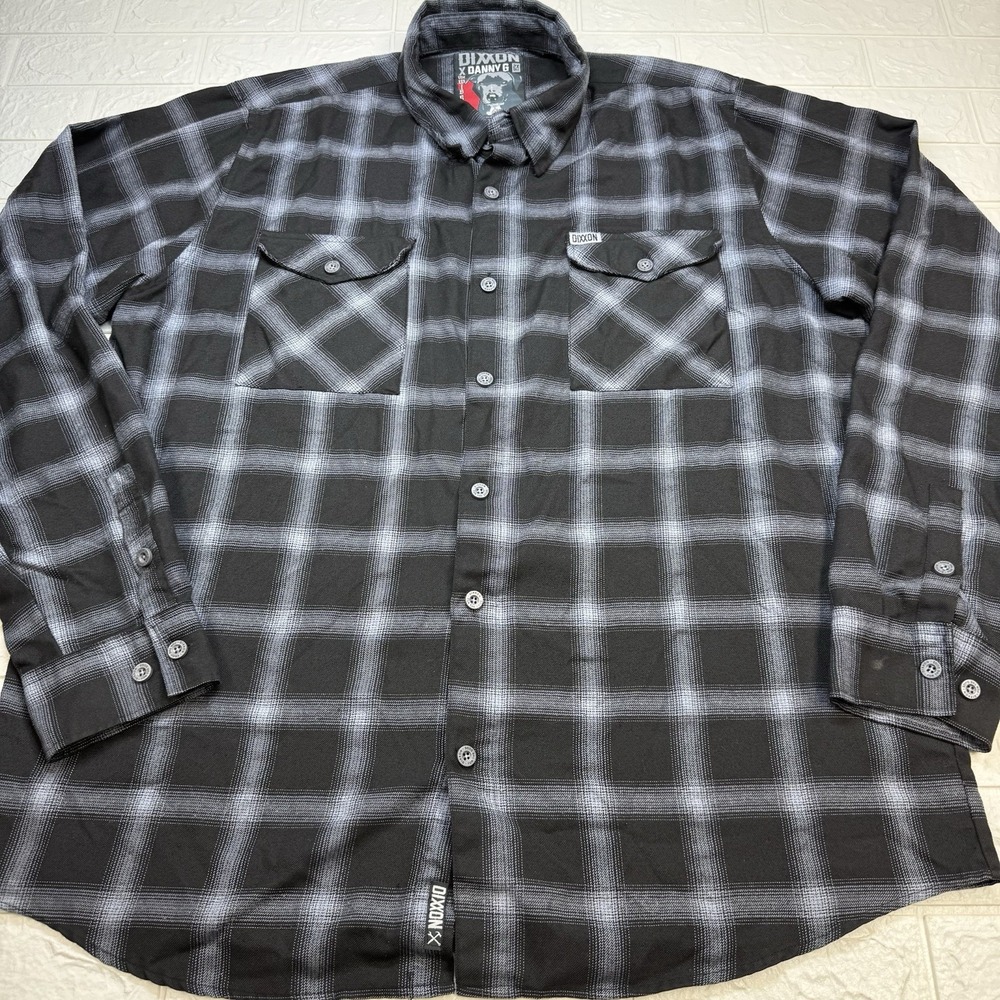 Dixxon Danny G Mission Flannel Shirt Mens 2XL Tall Black Plaid Biker Button Up